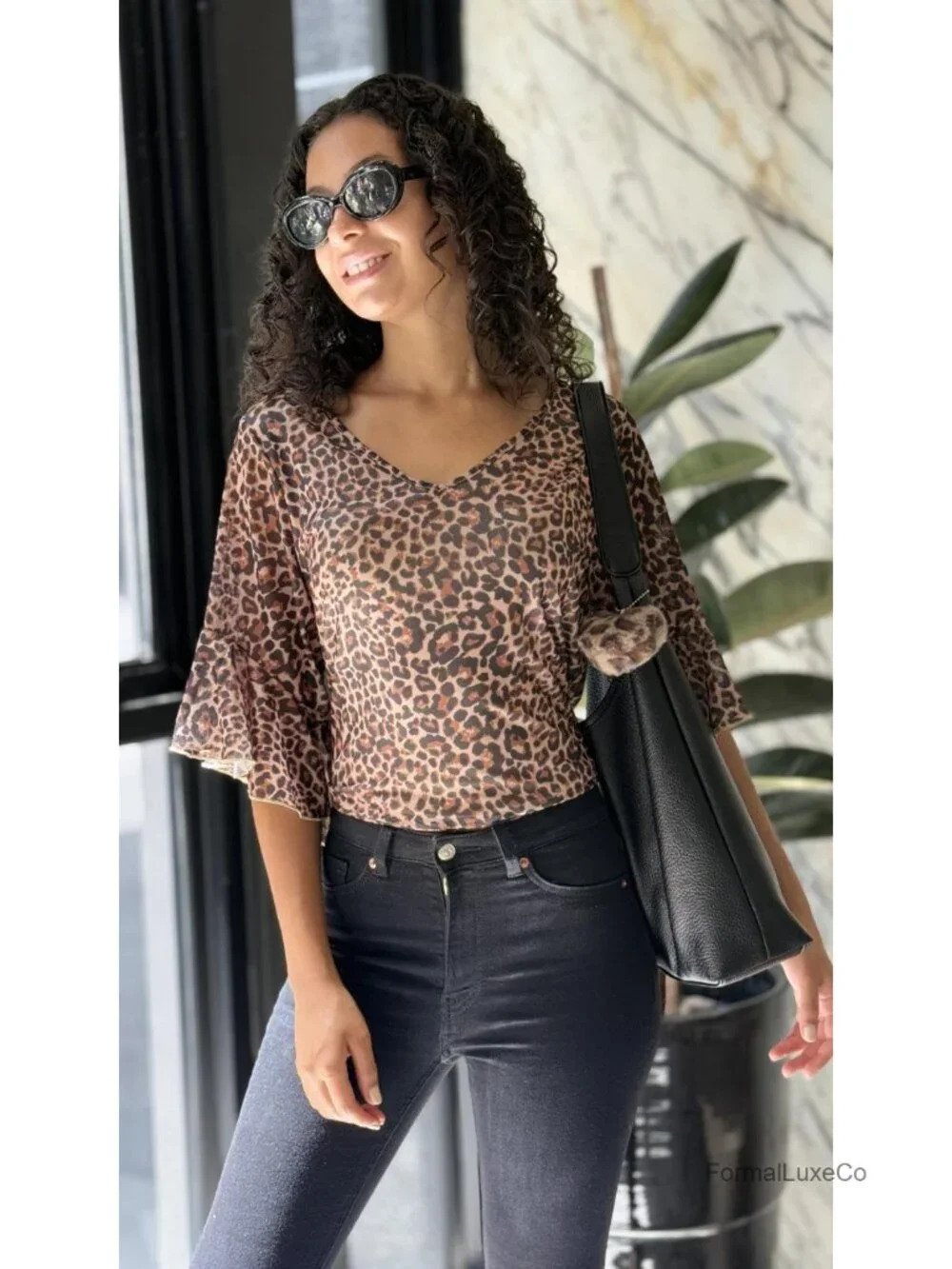 Women's 3/4 Sleeve Sequin Dressy Top V-Neck Double Layer Mesh Party Blouse